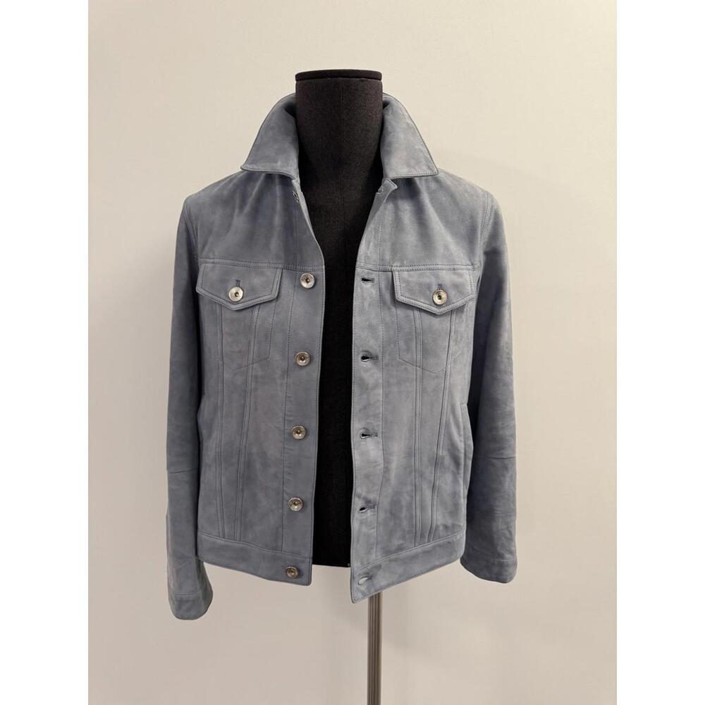 Brunello Cucinelli Blue Suede Trucker Jacket Size M